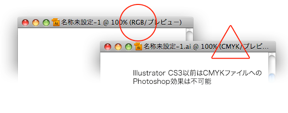 Illustrator CS3以前のバージョンではRGBカラーモードでおこなう必要があります